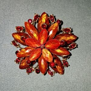 Floral Brooch with Red and Gold Accents
